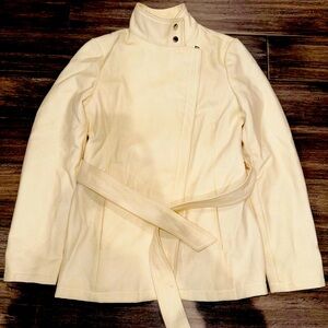 Express Wool-Blend Shawl Collar & Belted Pea Coat (Small, White, Like New)